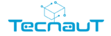 Logo de TecnauT en color azul con un diseño de cubo conectado por circuitos.