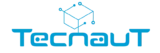 Logo de TecnauT en color azul con un diseño de cubo conectado por circuitos.